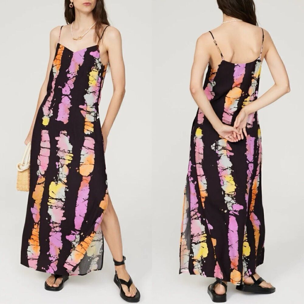 BUSAYO Collective Slip Dress Women Medium Black Purple Tie Dye Midi